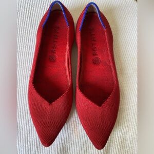 Rothy's Vibrant Red Flats with Blue Accents